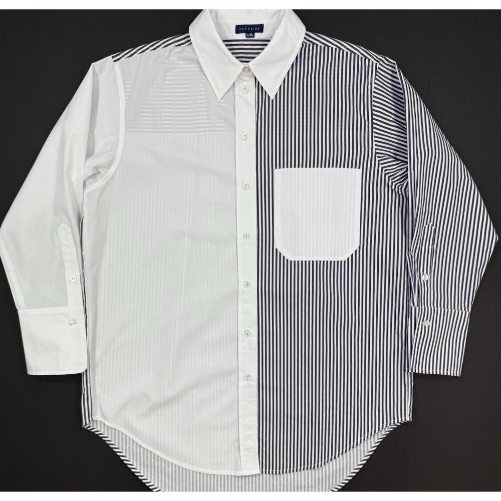 Katie Kime Womens Brooklyn Shirt Button Up Boyfriend Long Sleeve Stripe Sz L/XL